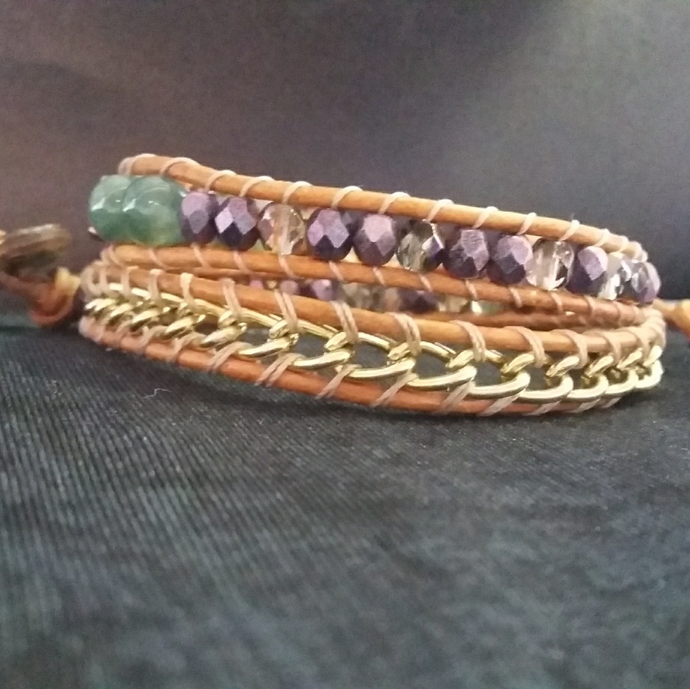 10 kt chain, moss agate, and jasper bracelet
